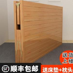 折叠床单人床家用竹板床可收缩。透气凉快1.5m床架子小巧竹木床