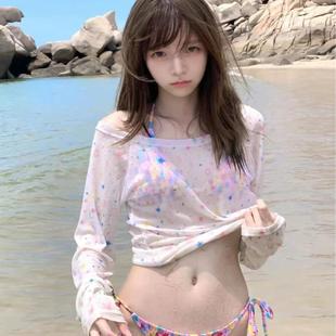 多巴胺纯欲星星防晒罩衫 海边比基尼泳衣外搭辣妹风t恤上衣 女夏季