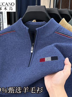 啄木鸟秋冬新款羊毛衫中年男士半高拉链加厚毛衣爸爸装大码针织衫