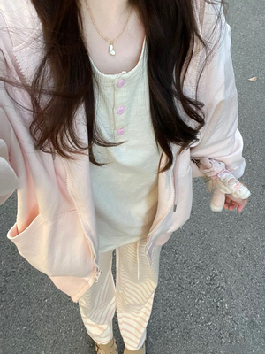 粉色bm卫衣外套女款初春季开衫开春早春穿搭韩系2025新款薄款上衣