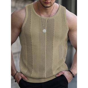 镂空针织衫 男士 无袖 外贸男装 针织背心Men& 新款 修身 39;s 2025夏季