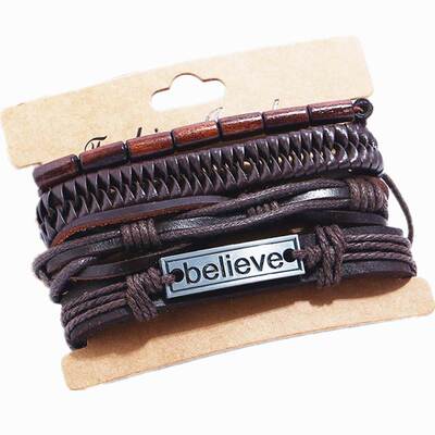 leather bracelet women hand catenary men 复古多层皮手链手镯