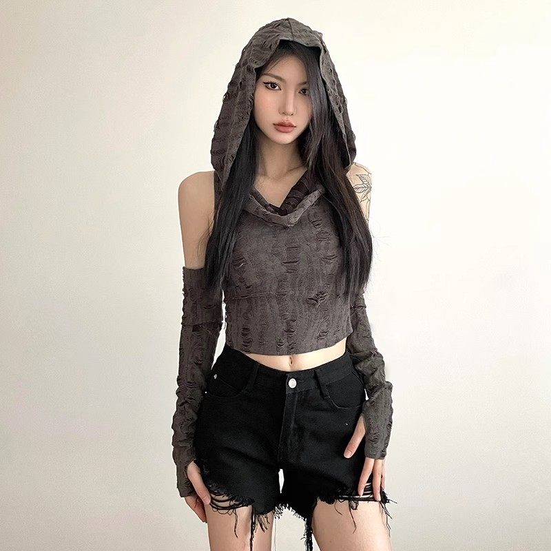 沙丘废土风连帽上衣女镂