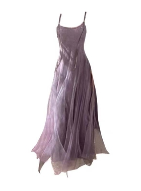 200斤外贸特大码女装速卖通亚马逊欧美风短开衫吊带紫色网纱裙潮