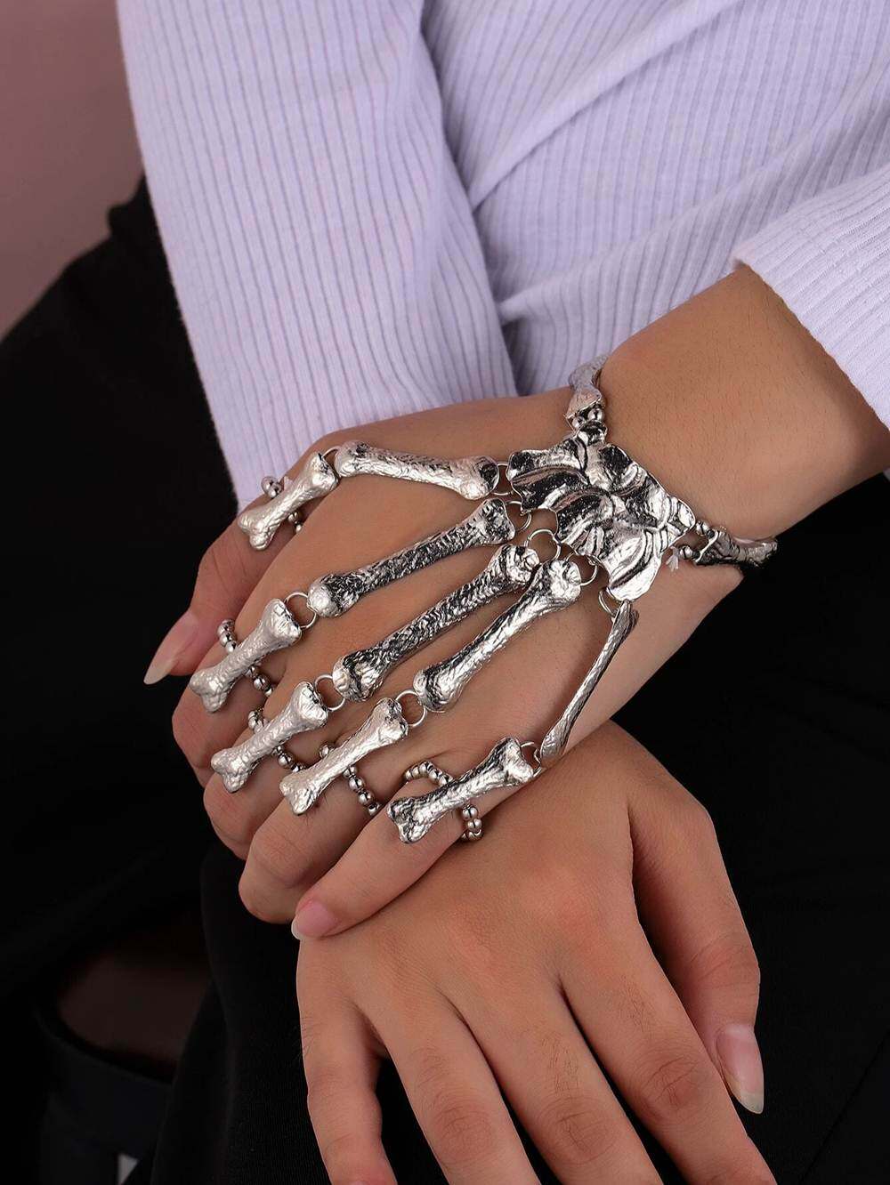 夸张金属骨骼骷髅手镯鬼爪连指手镯万圣节手链bracelet Halloween