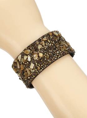 bracelet women hand 波西米亚碎石镶钻皮手链女手环磁扣手镯