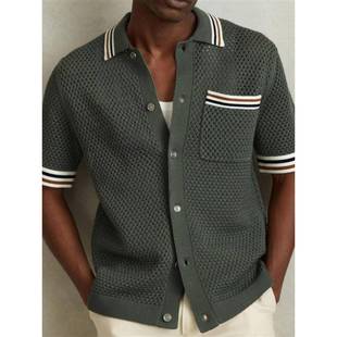 镂空翻领针织开衫 休闲POLO衫 Men& 2025欧美男士 新款 39;s 夏季