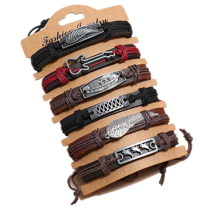 编织手链多层男女式情侣机车复古真皮手环朋克Bracelet leather