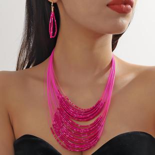 necklace women set jewelry 民族风彩色米珠简约多层项炼套装