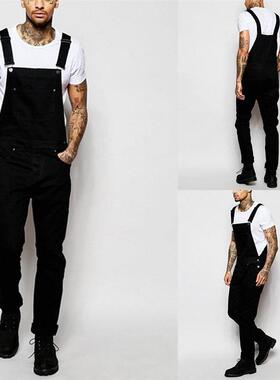 2025 men suspender黑色欧美潮流吊带裤男士休闲长裤大码宽松裤子