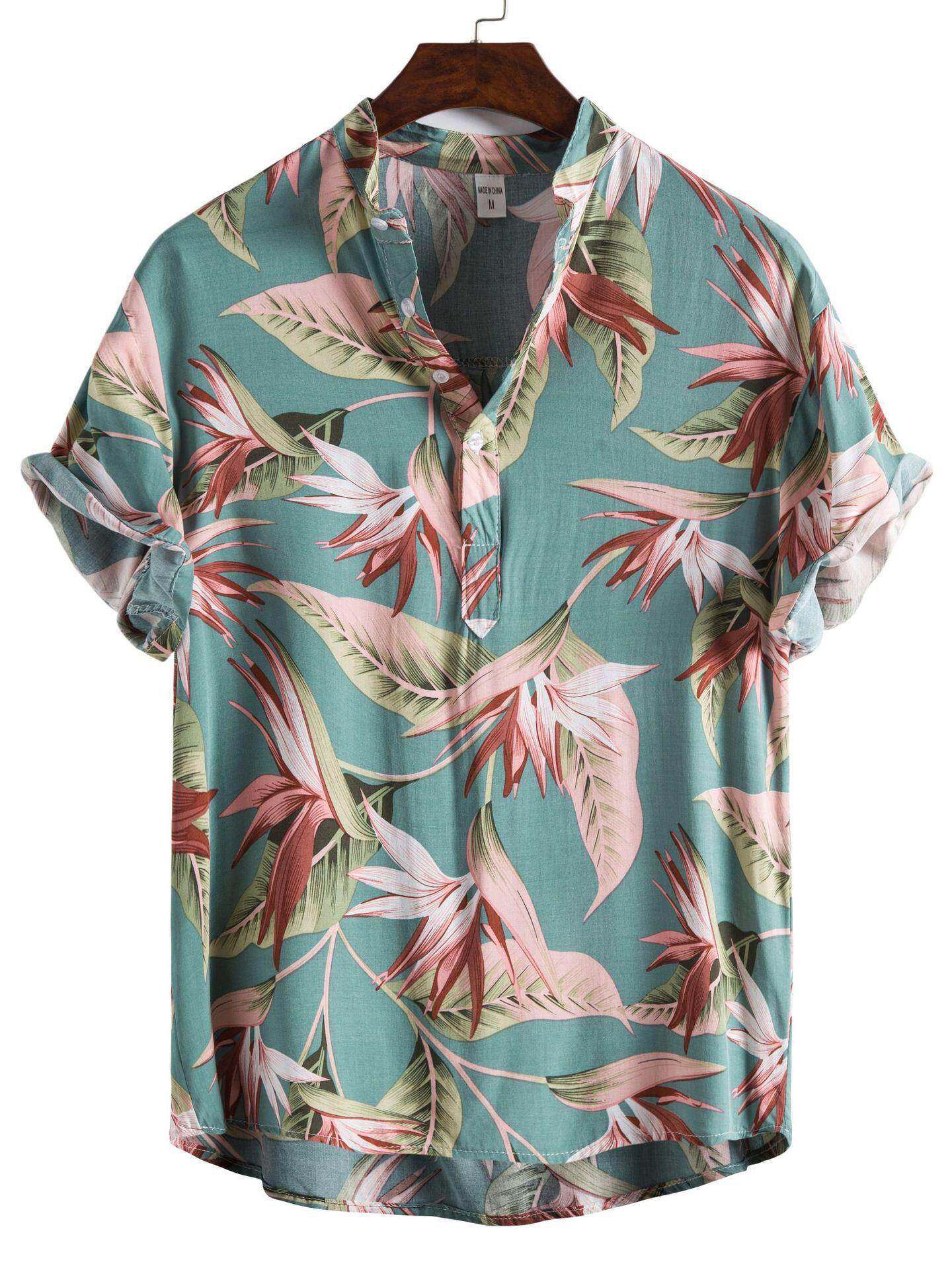 2023夏新款短袖衬衫民族风花衬衣沙滩度假休闲上衣潮Men's Shirts