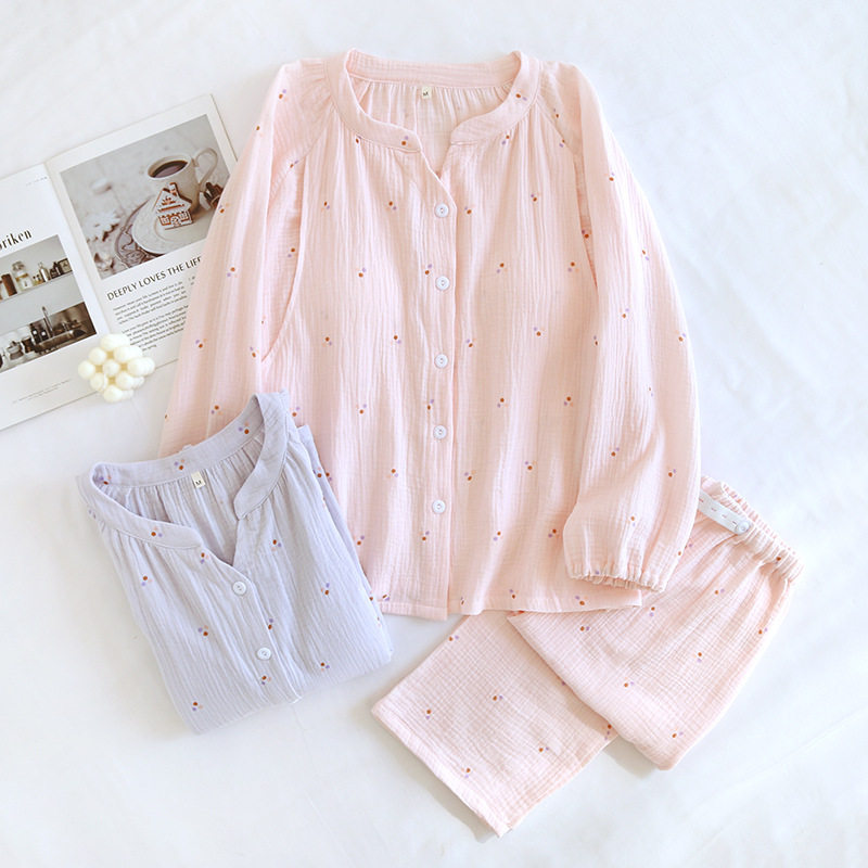 月子服春秋款哺乳甜美风绉布纯棉孕妇待产睡衣夏季产后可调节套装