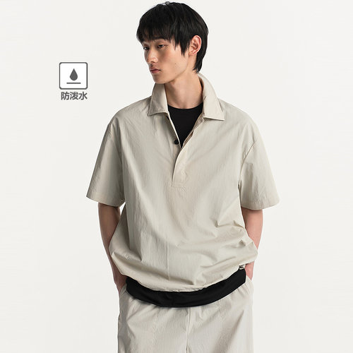 MODE COMMUTER| MC细格纹防泼水梭织防泼水翻领短袖梭织POLO衫