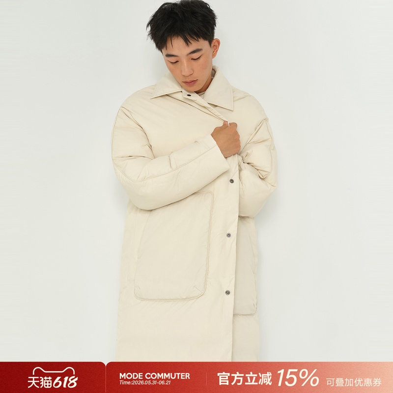 MODE COMMUTER | MC40D尼龙亚光防泼水防油污抗皱翻领长款羽绒服