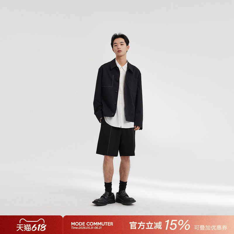 MODE COMMUTER| MC斜纹挺括梭织纹理面料撞色线迹阔腿型梭织短裤