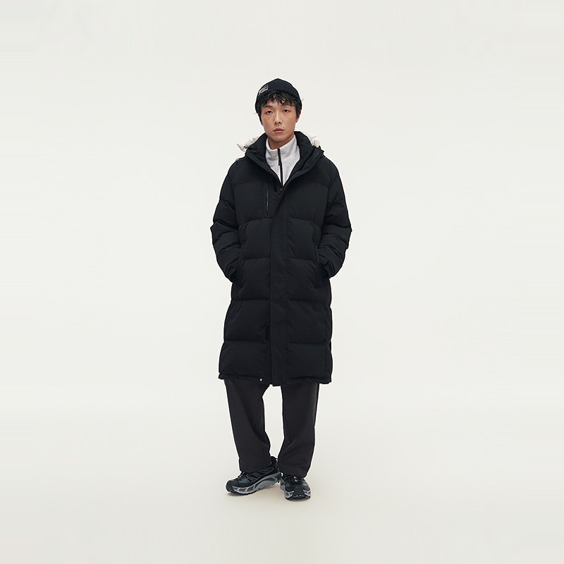 MODE COMMUTER | MC坑条梭织蓬松保暖简约连帽长款羽绒服