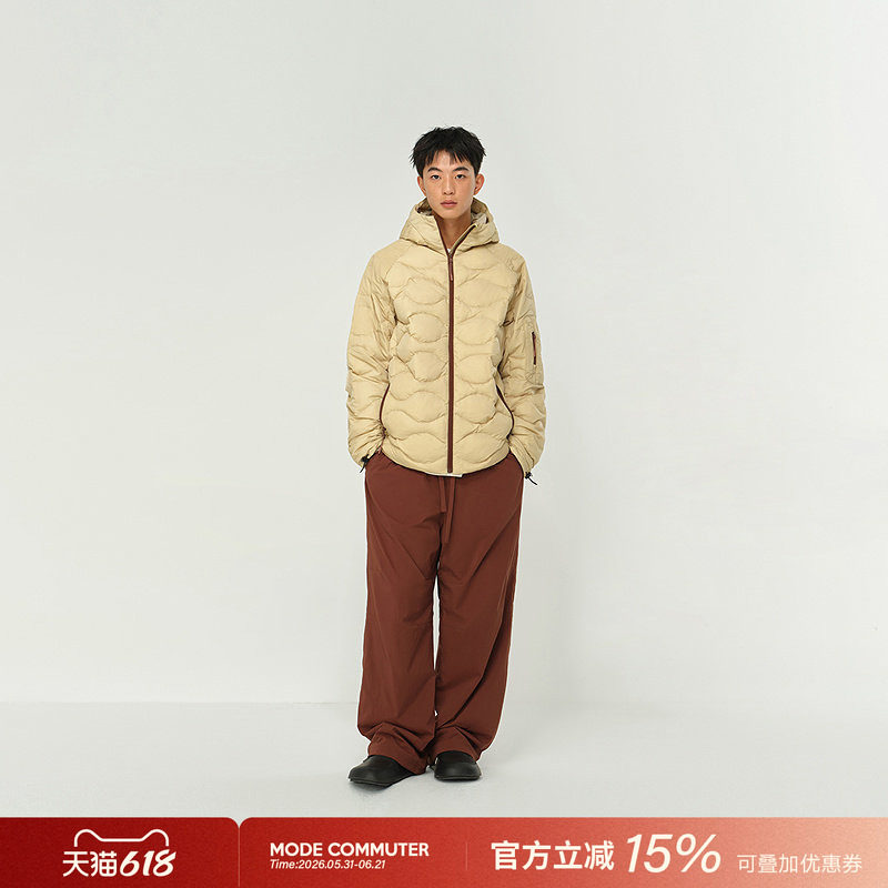 MODE COMMUTER | MC防水防晒透气梭织撞色拉链开襟连帽短款羽绒服