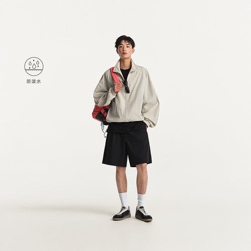 MODE COMMUTER| MC细格纹防泼水梭织防泼水立领嵌条拉链夹克