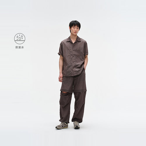 MODE COMMUTER| MC抗皱易打理光泽感暗格纹防泼水古巴领短袖衬衫