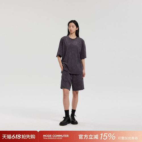 MODE COMMUTER| MC格兰丝毛感针织防泼水休闲宽松圆领短袖T恤
