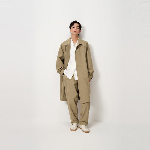 MODE COMMUTER| MC生物降解斜纹梭织环保面料斜纹翻领长款风衣