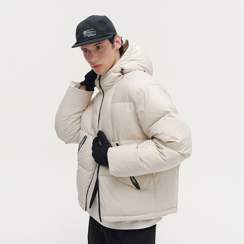 MODE COMMUTER | MC高密尼龙混纺微皱哑光柔糯轻盈连帽短款羽绒服
