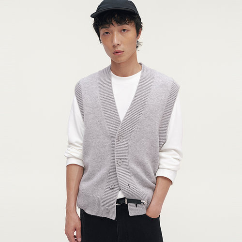 MODE COMMUTER | MC100%羊毛柔软保暖透气V领开襟合体马甲