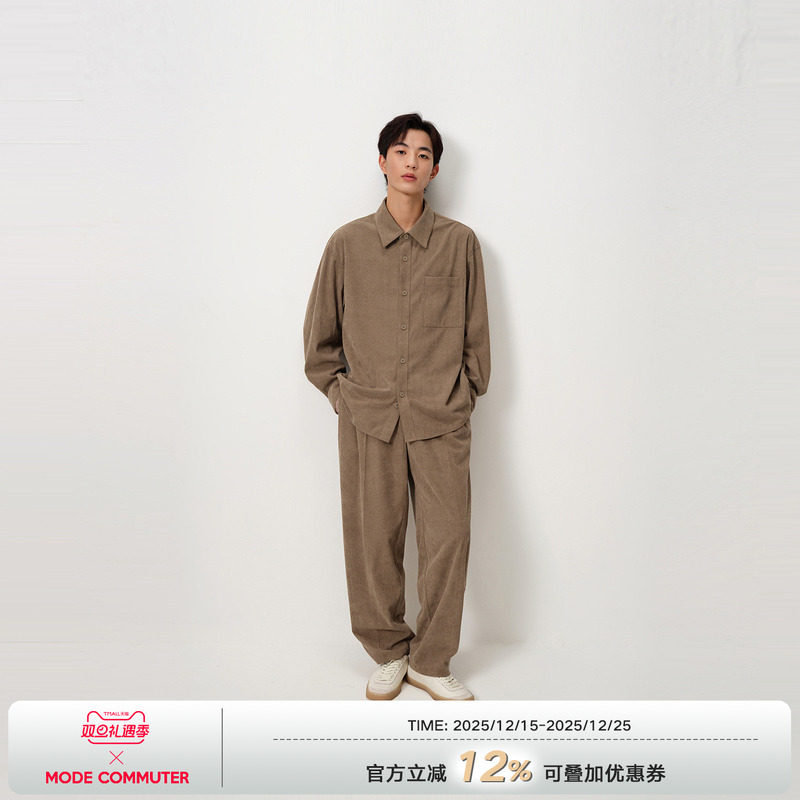 MODE COMMUTER| MC灯芯绒斜纹半橡筋腰休闲直插袋锥型梭织长裤