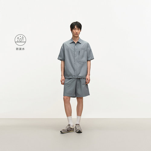 MODE COMMUTER| MC细格纹防泼水抗皱易打理轻薄干爽翻领短袖衬衫