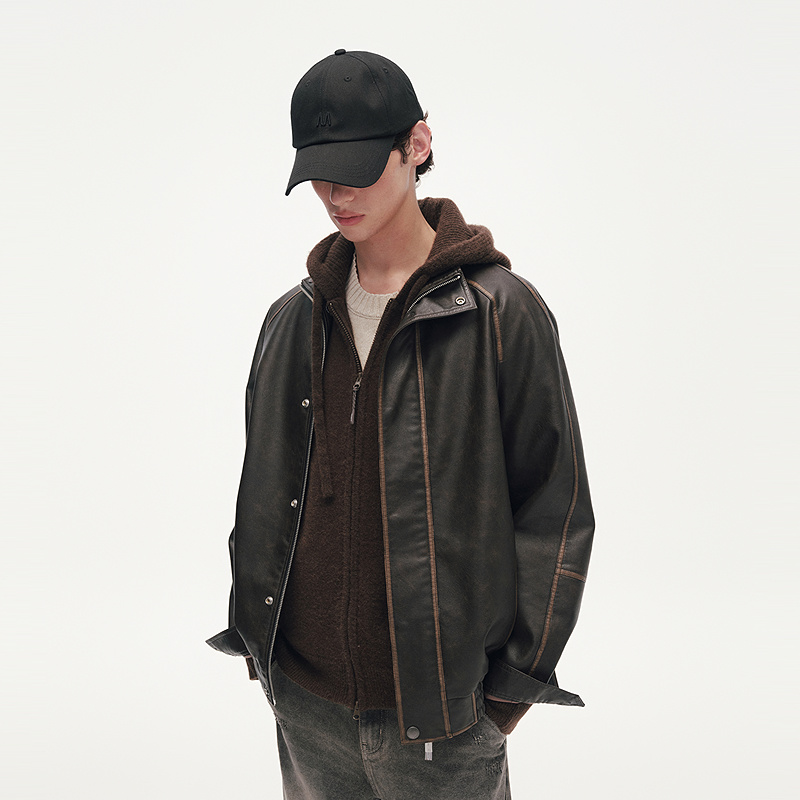 MODE COMMUTER | MC仿皮透气耐磨抗冻分割重磅仿皮立领夹克