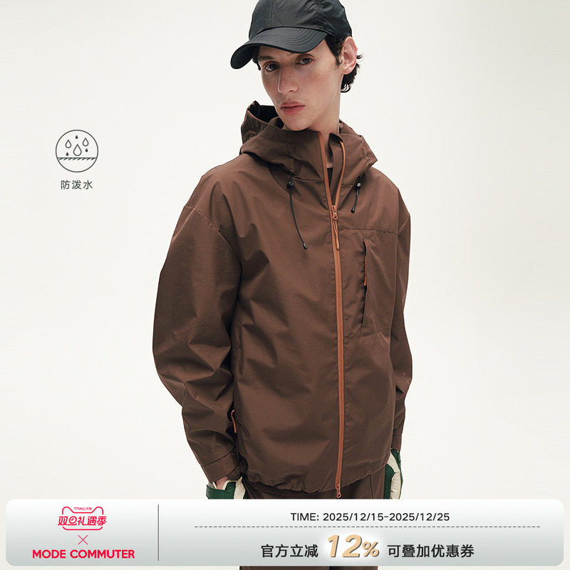 MODE COMMUTER| MC防泼水格纹肌理复合梭织透气透湿连帽夹克
