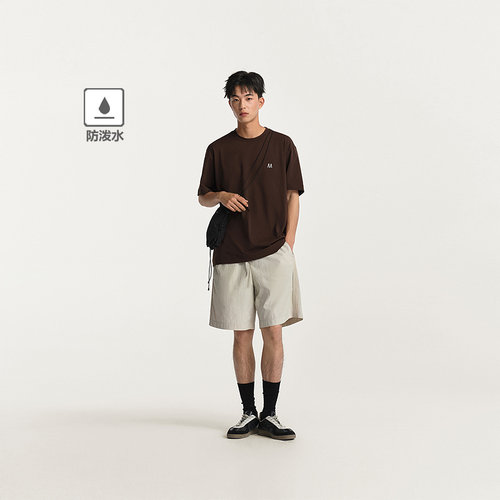 MODE COMMUTER| MC细格纹防泼水梭织防泼水阔腿型梭织短裤
