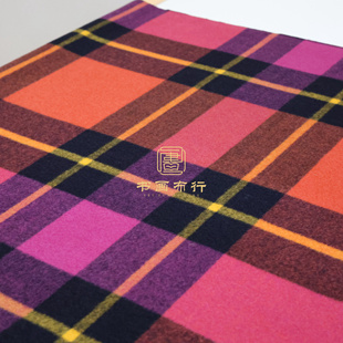进口红经典网红格子双面羊绒大衣布料时尚羊毛外套服装可剥开