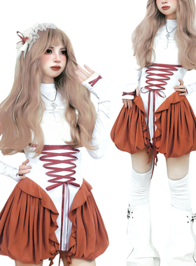 BLACKSHEEP黑羊原创亚文化甜辣萌系轻亚感绑带收腰连衣裙花苞短裙