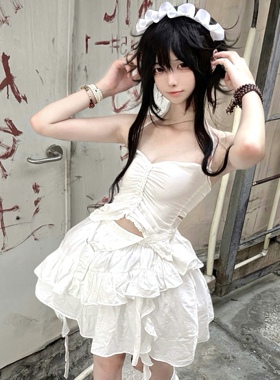 BLACKSHEEP黑羊原创亚文化少女系轻亚纯白系蝴蝶抹胸夏日短裙套装