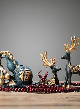 汽车工作台摆件轻奢一路平安车鹿摆件汽车葫芦摆件中控台车载装饰