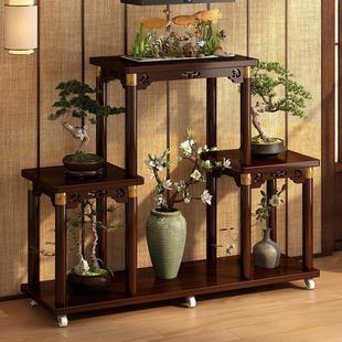 花盆放置架花台置物架一体花架子室内家用移动花架带轮新中式全竹
