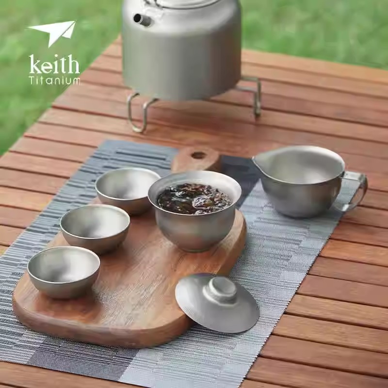 KEITH铠斯纯钛茶杯套组新品户外居家办公露营便携钛茶具Ti3915