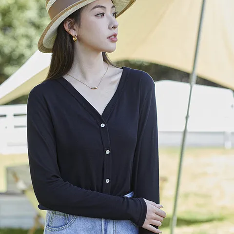 V领2024春夏防晒衣慵懒风空调杉韩版宽松开衫薄款针织天丝外套女