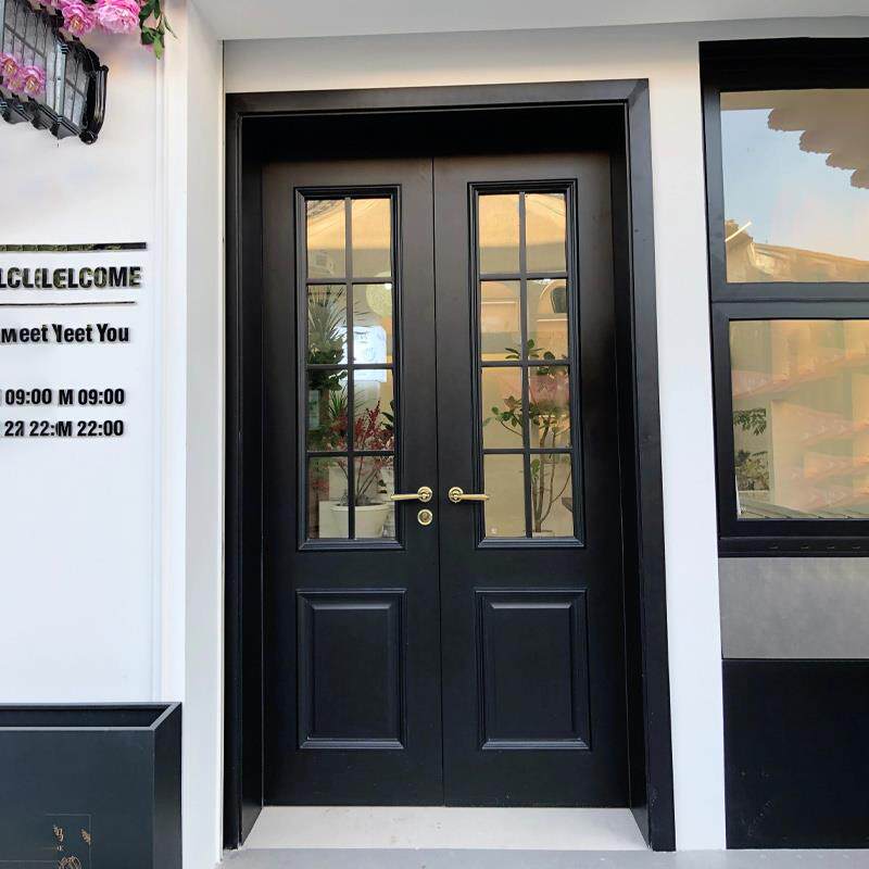 铸铝锌合金家用玻璃别墅大门庭院防盗农村乡村自建房入户双开门