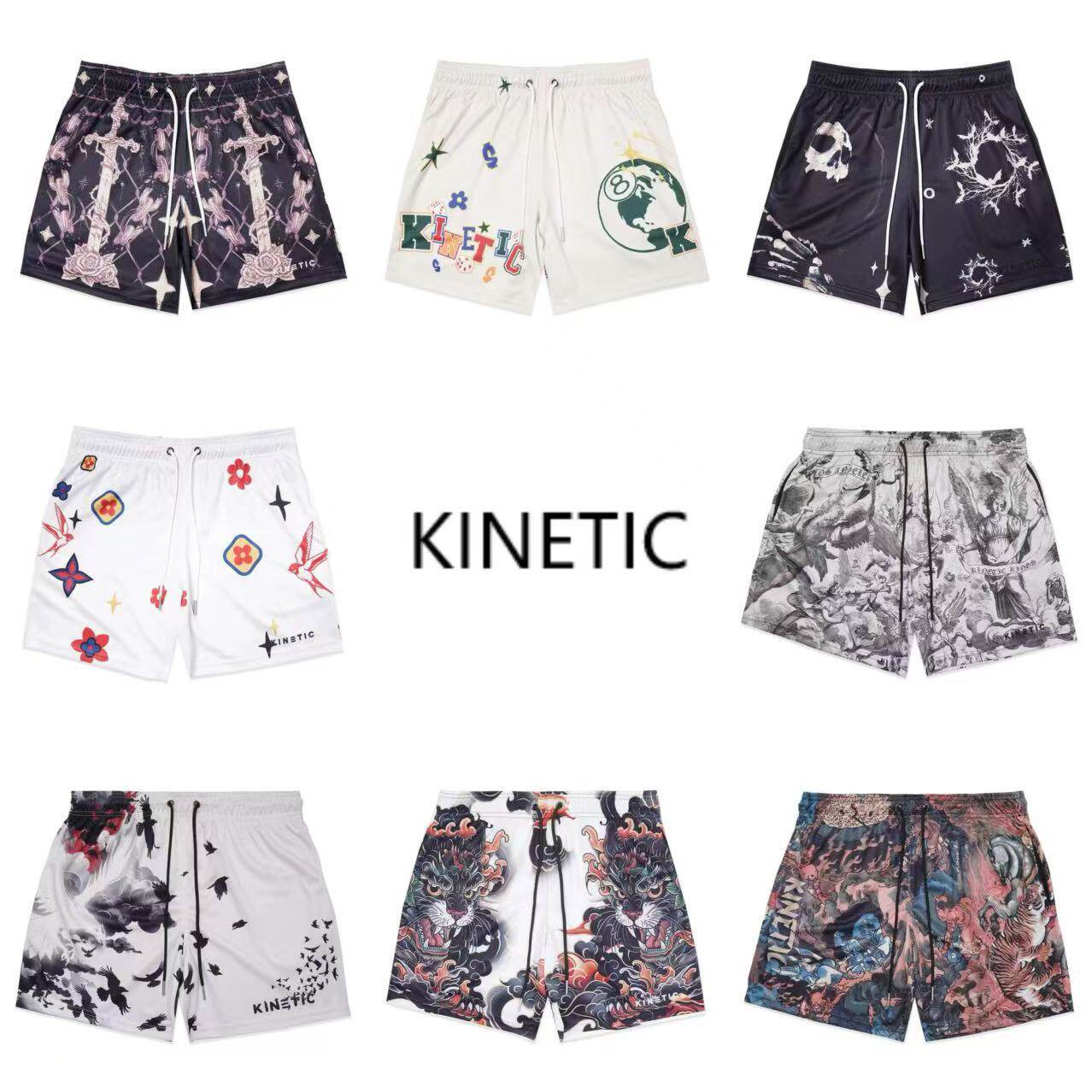 KINETIC潮牌3d打印花纹欧美式短裤男四分夏季新款运动篮球裤速干