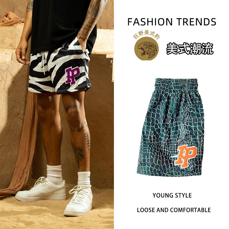 IP刺绣动物花纹美式休闲篮球短裤男士潮流街头夏季速干透气运动裤