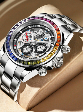 伯佳尼PAGANI三眼彩虹虫洞自动机械男士女士手表多功能防水腕表