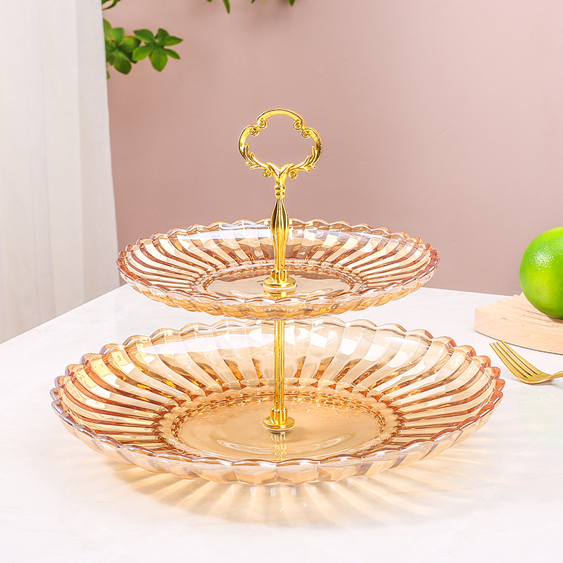 水果盘轻奢风双层水晶玻璃果盘现代创意客厅家用茶几糖果零食盘子