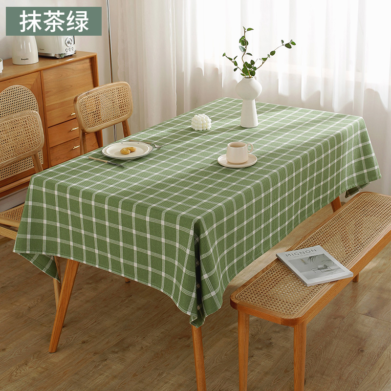 北欧风简约现代棉麻布艺壁纸华夫格小清新条纹格子全棉壁纸餐桌布