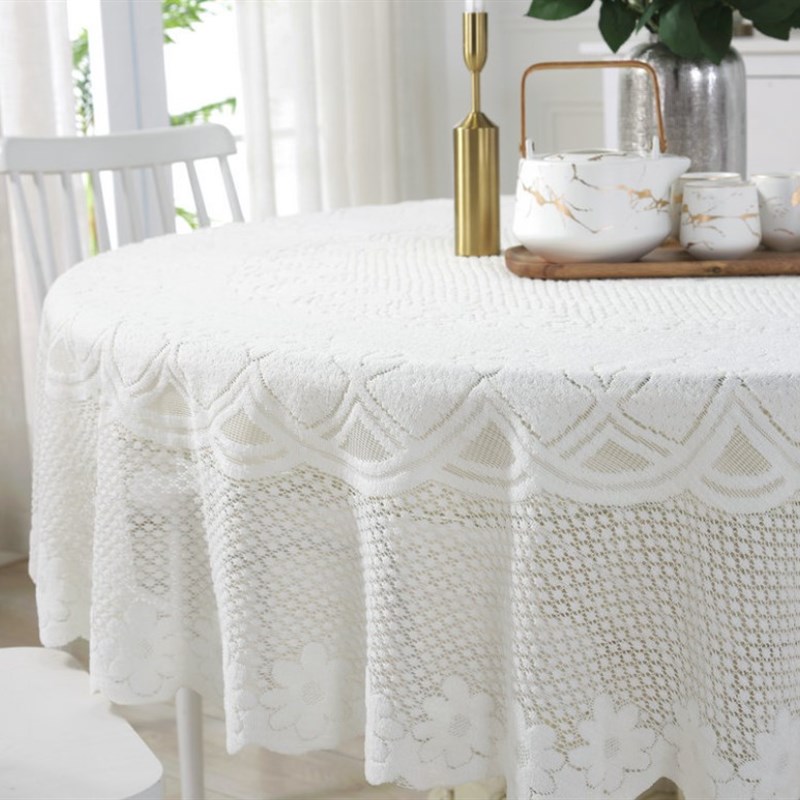 蕾丝餐桌布圆形白色镂空田园大圆桌布艺家用餐厅酒店纯色桌布欧式