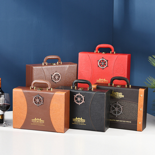 红酒包装礼盒高档加宽双支皮盒葡萄酒木箱木盒子2大号礼品盒定制