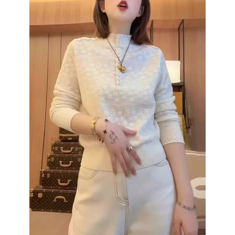 花边蕾丝立领针织打底衫女秋冬2026新款内搭毛衣韩系减龄气质上衣,女装/女士精品,毛针织衫,淘宝优惠券,粉丝福利购,淘宝优惠卷