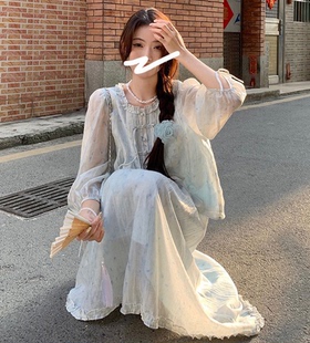古典风汉服元素温柔新中式上衣+花边半身裙 小个子梨形身材连衣裙