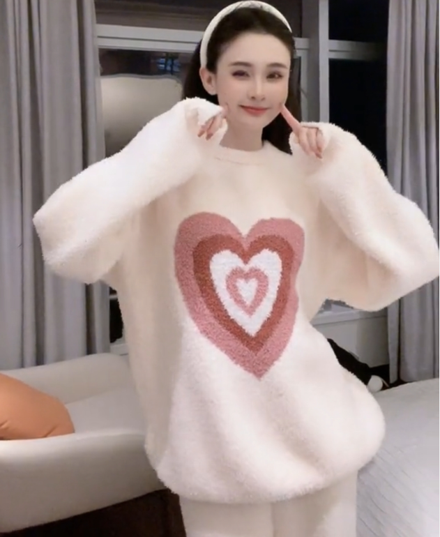 羽毛纱爱心睡衣家居服可外穿